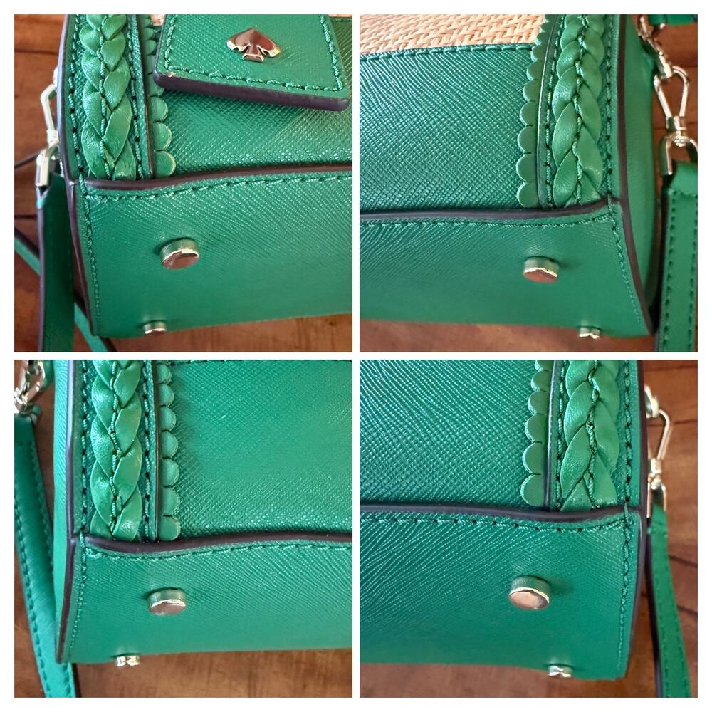Kate Spade Reiley Raffia Straw & Green Leather Dome Satchel Crossbody - Picture 5 of 10